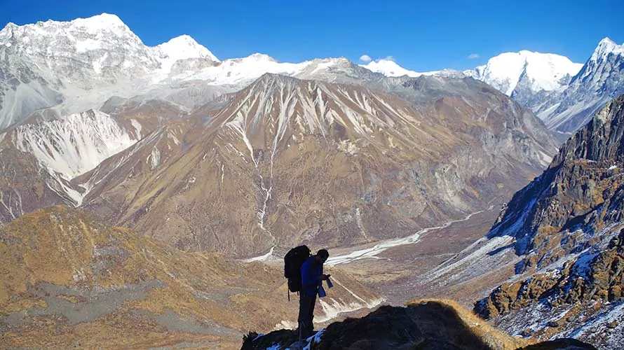Hiker in the Himalayas in the Langtang Valley