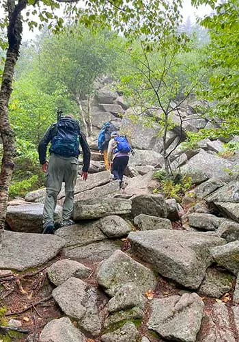 Hikers on ascending Cadillac Mountain, Acadia National Park, Maine