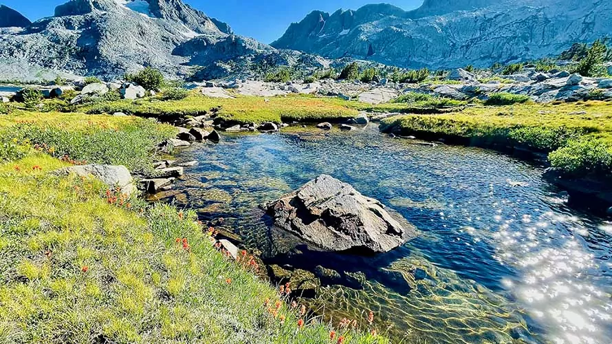 Pristine mountain creek and cirque in California