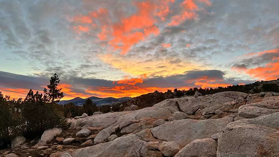 Sunset on a backpacking trip in the Sierra Nevada Mountains of California