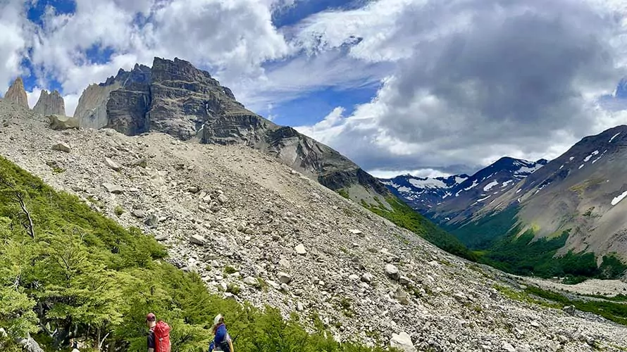 Valley and granite spires in Torres del Paine National Park