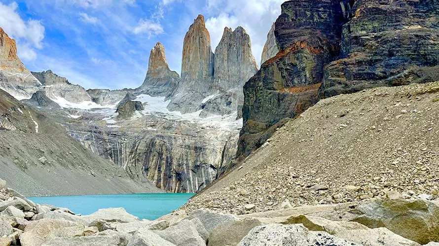 Alpine lake and granite spires of Torres del Paine