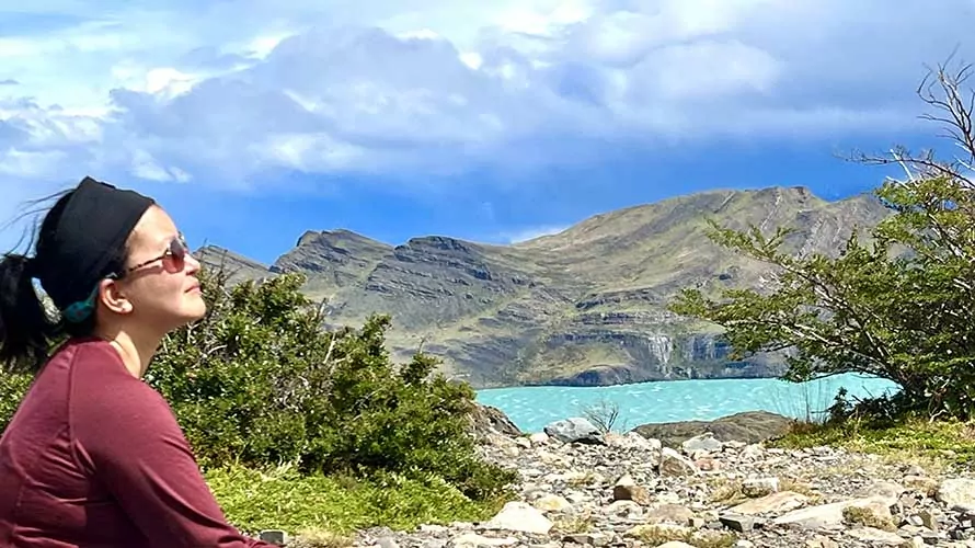 Hiker enjoying the view in Patagonia, Chile