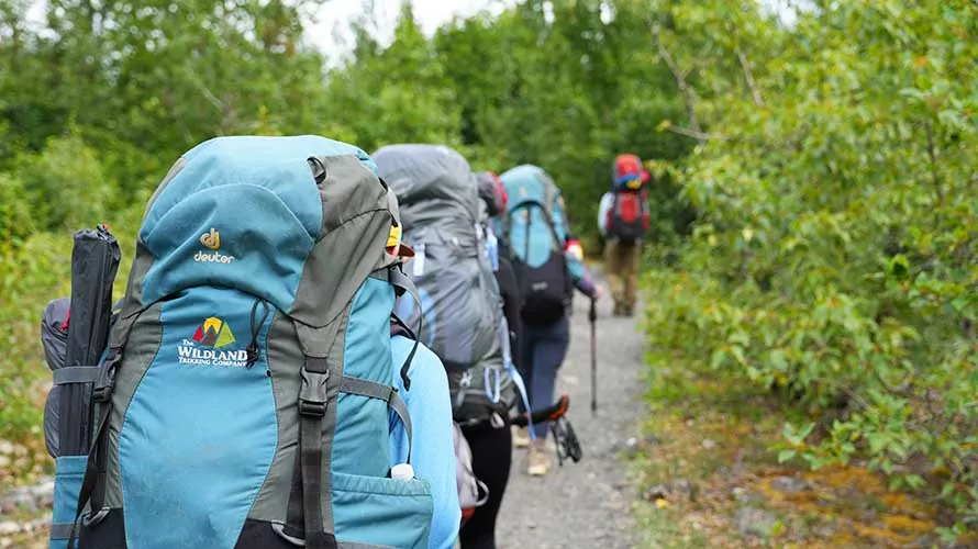 Wildland Trekking logo on backpack of a hiker in Alaska