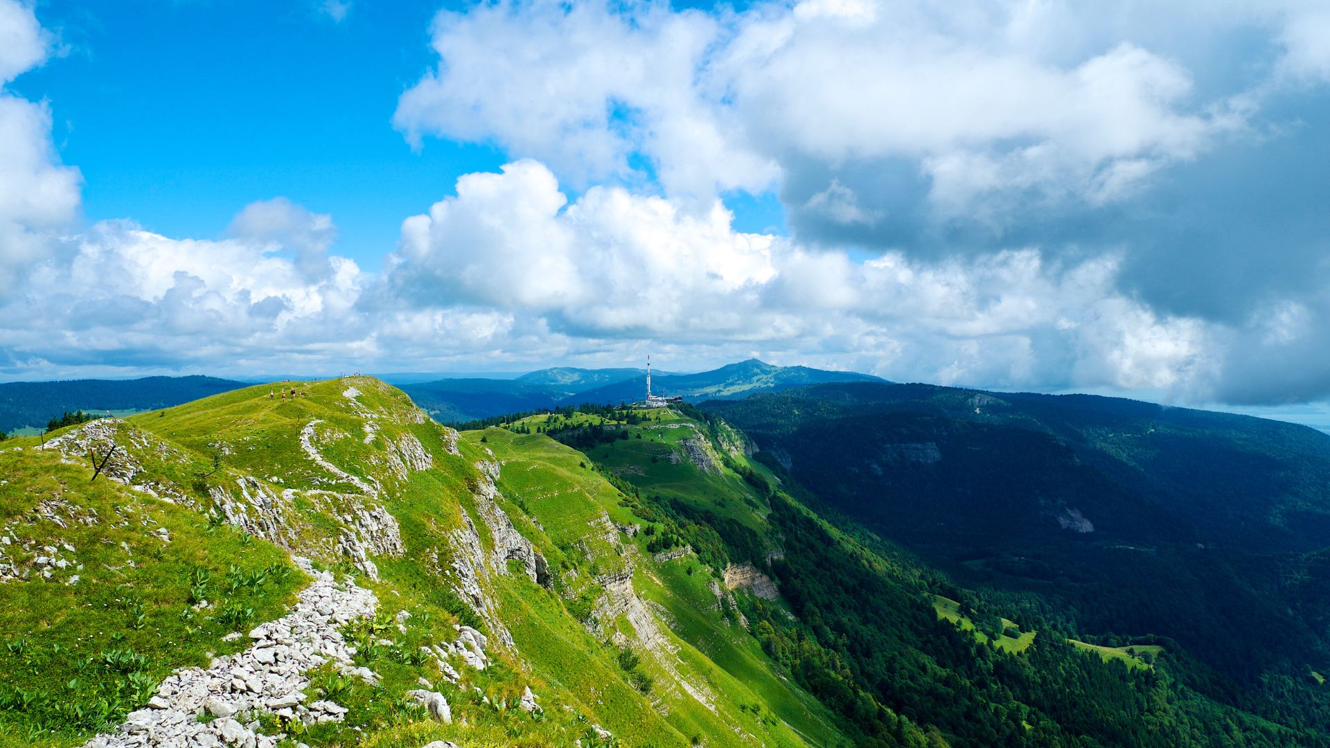 A rocky trail stretches into the distance Jura Moutains