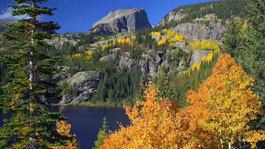 Bear lake in Rocky Mountain National Park, in full fall color.