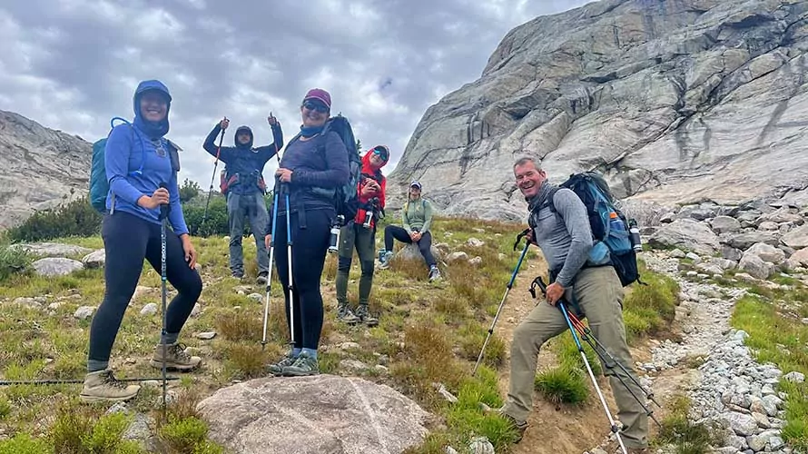 Group of hikers having fun in the Rocky Mountains