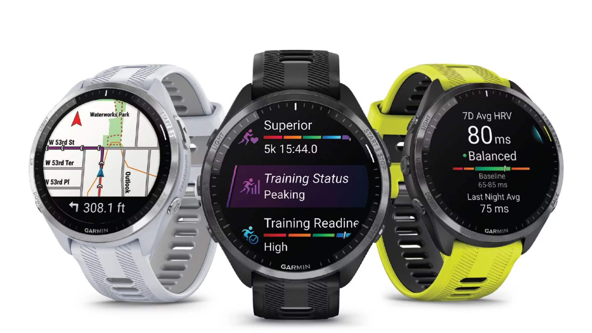 Three garmin forerunner smartwatches