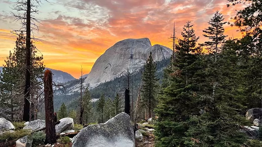 Sunset over Half Dome from Little Yosemite Valley, California