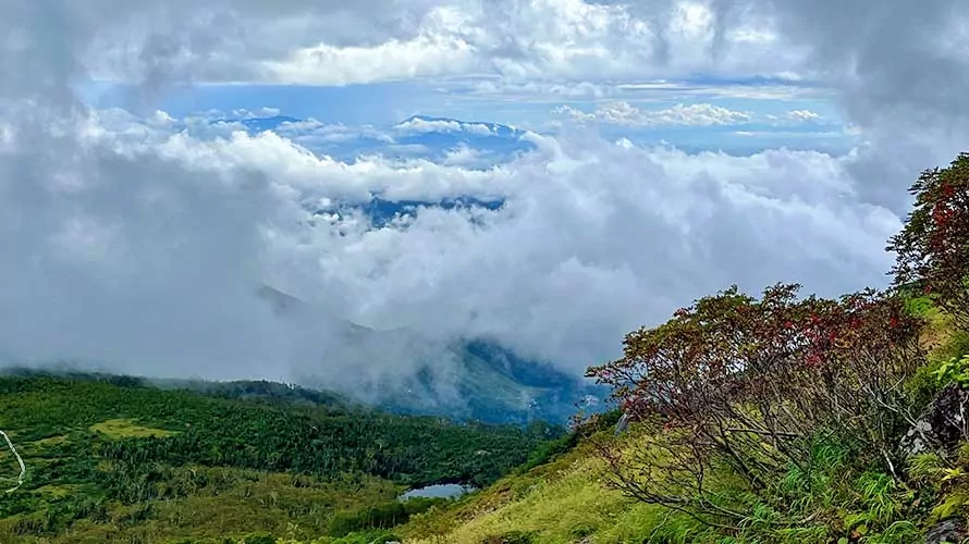 Mountain view with storm clouds in the mountains of Japan