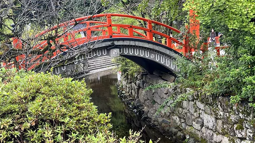 Traditional red Japanese bridge