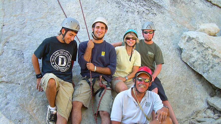 Family on guided rock climbing excursion in California