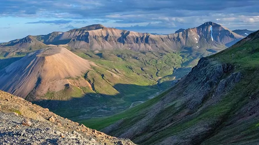 Gorgeous river valley and alpine ridges in Iceland