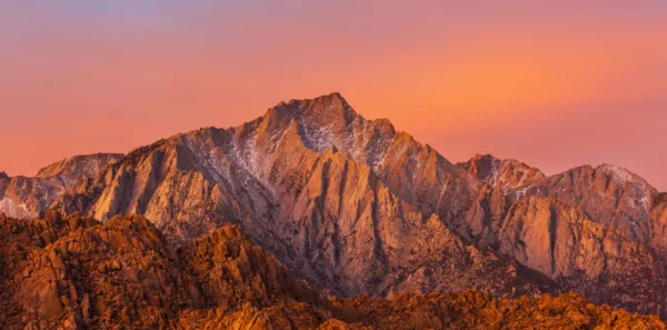 The sierra nevada mountain range in california glows in the sun