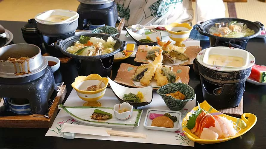 Luxurious spread of different Japanese foods