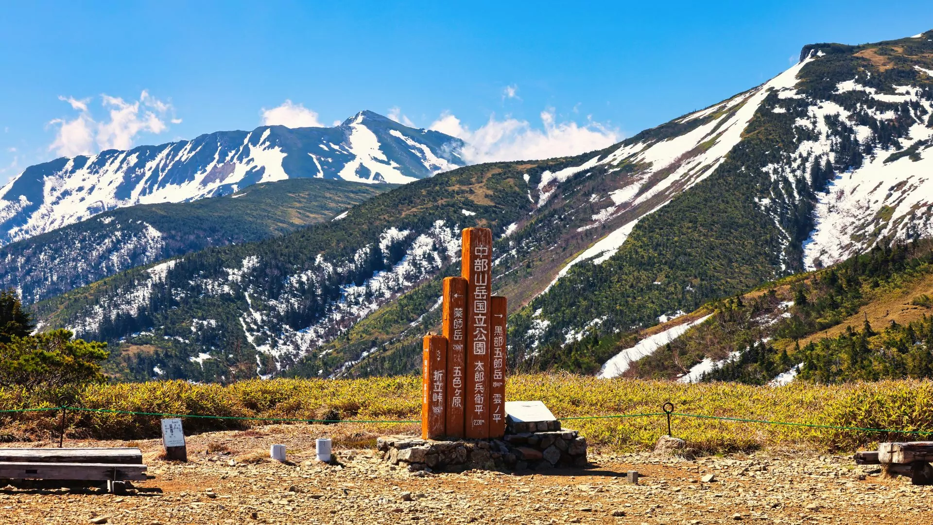 A signpost stands in the mountains of japan