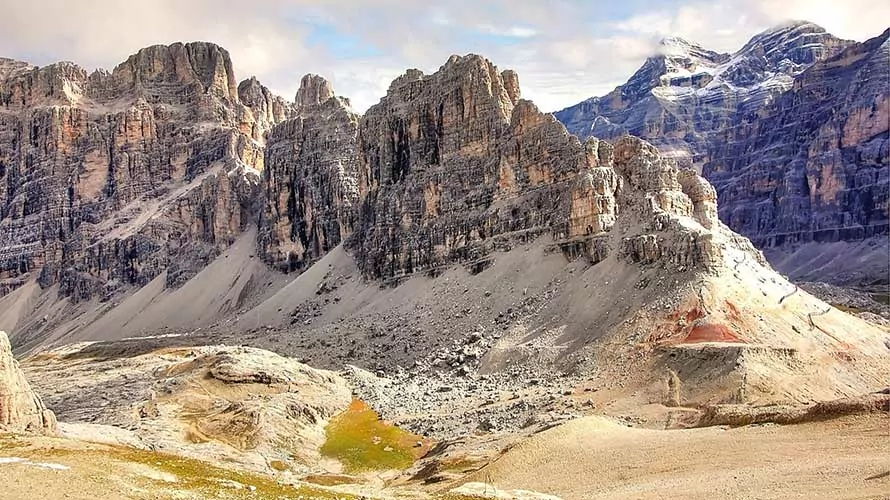 Limestone cliffs in the alpine zone in Dolomites