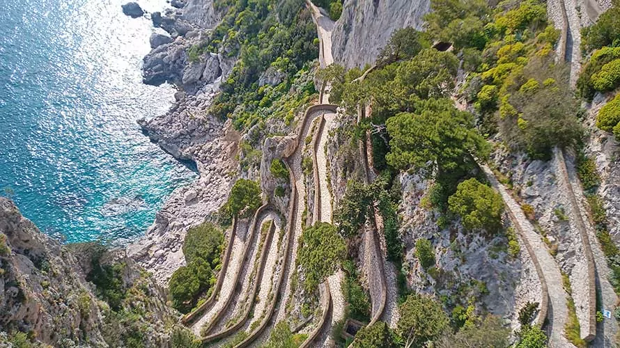 Capri via Krupp winding trail down to the sea