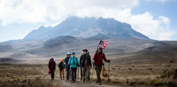 hikers on the route to summit kilimanjaro