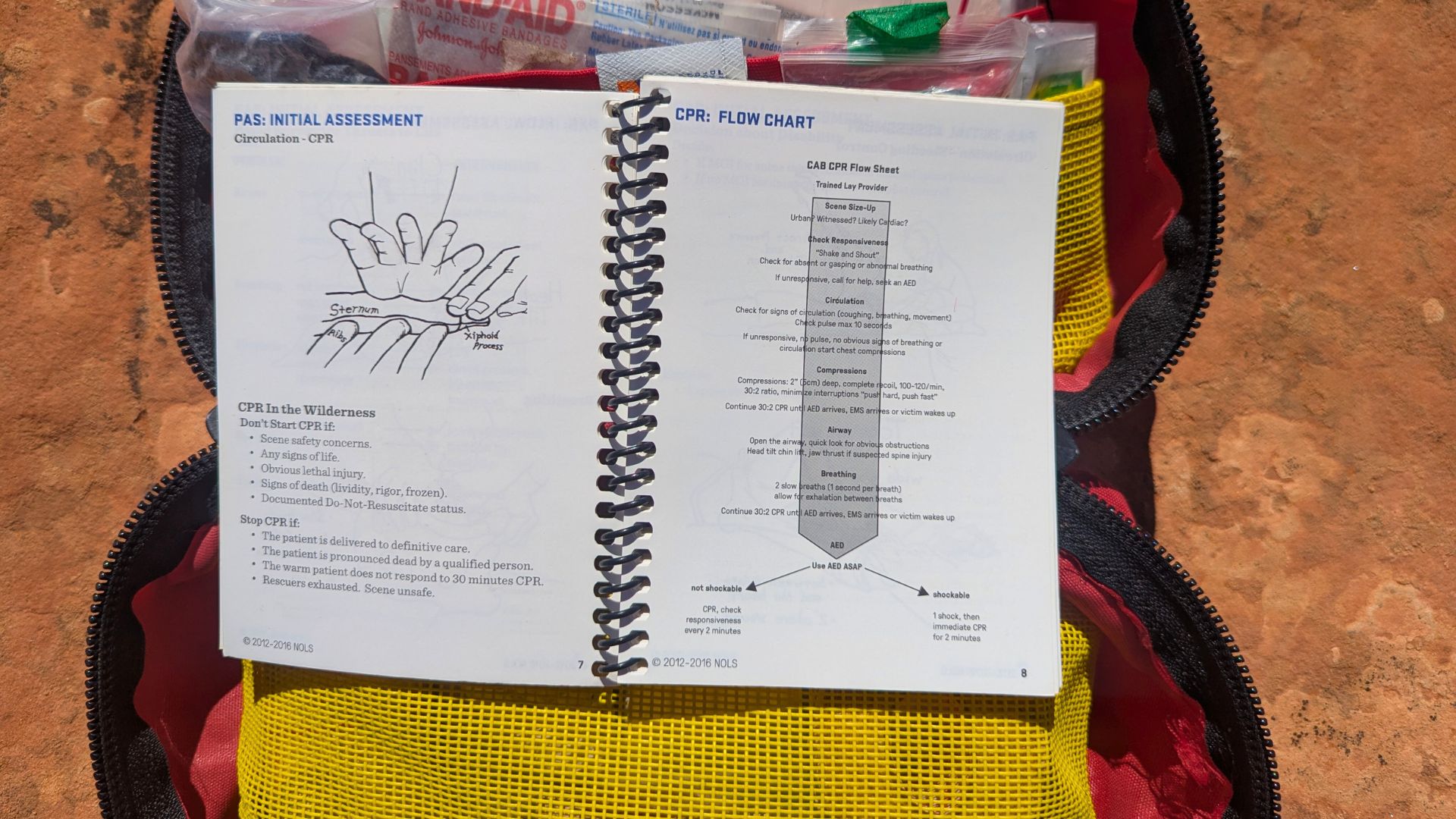 An open medical text explains the steps of CPR