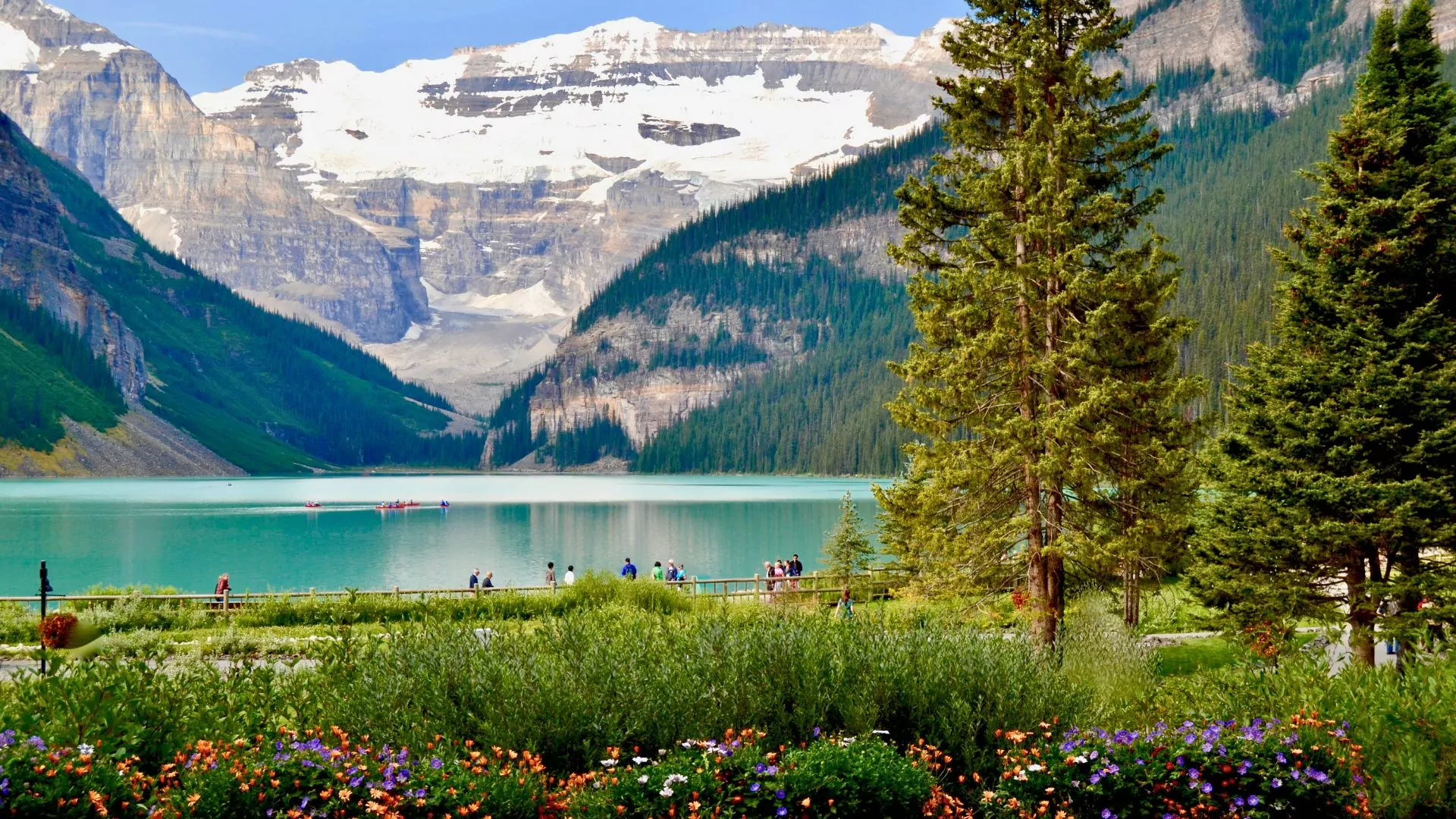 Lake Louise lakeshore in Banff National Park, Canada