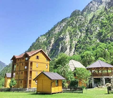 Rezidenca hotel in Valbone, Albania set against the mountain