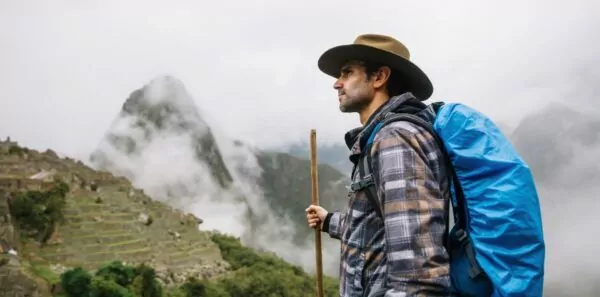 Hiker approaches Machu Picchu