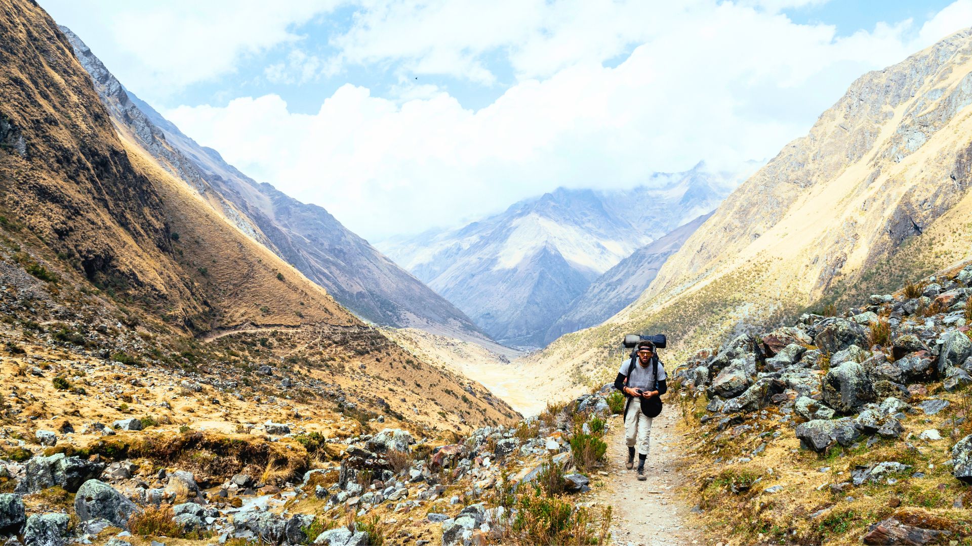 Hiker trekking the Salkantay trail in Peru