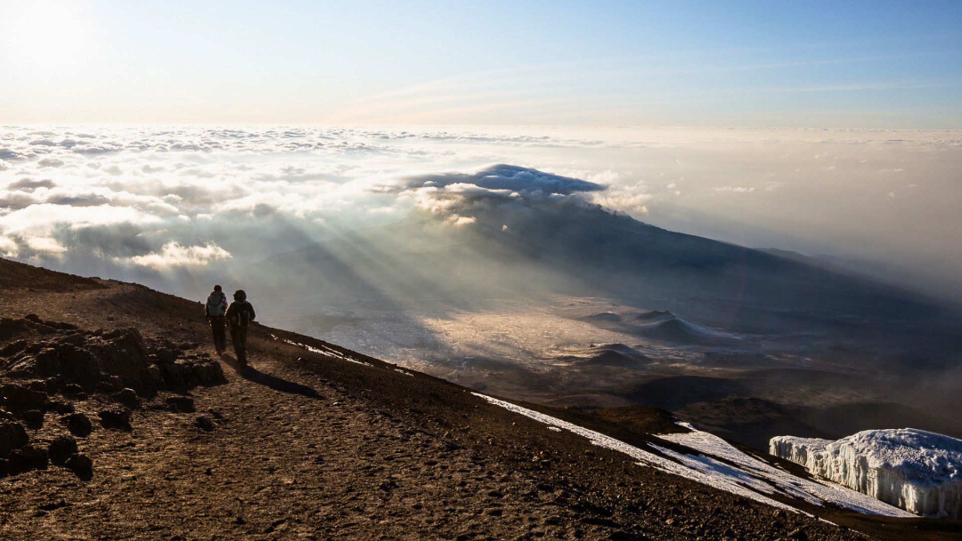Hikers on the summit of Mt Kilimanjaro