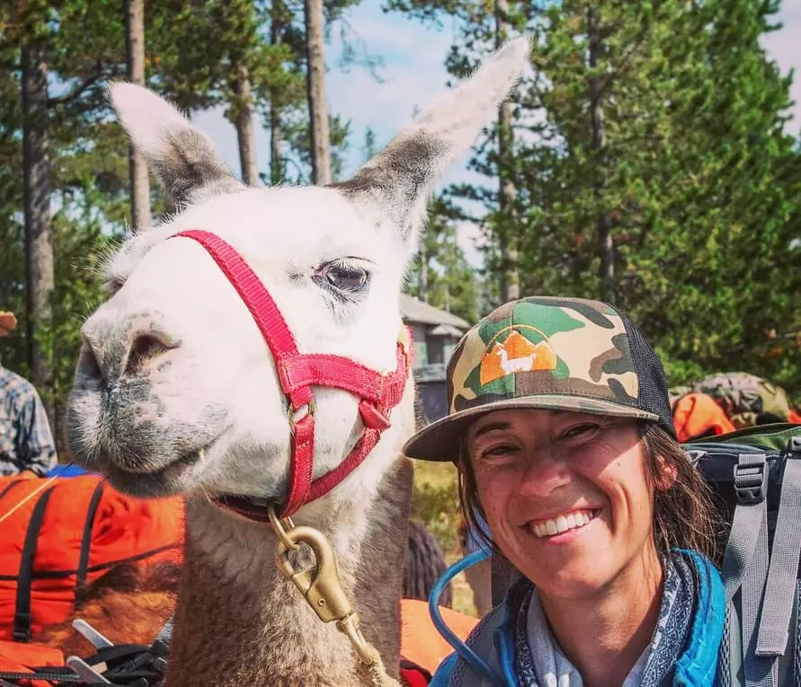 Llama and female hiker