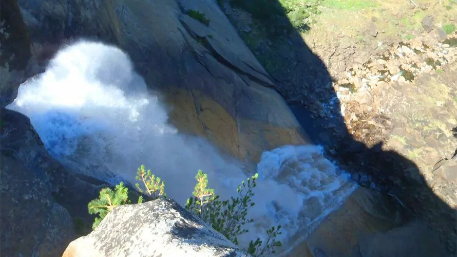 waterfall on stone mountain from above
