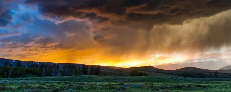 Yellowstone valley sunset and storm