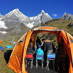 Hikers in tent in Peru