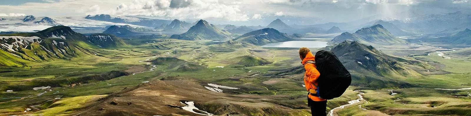 Hiker looking out at the Laugavegur Trail in Iceland