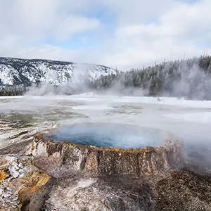 A geyser in winter in Yellowstone National Park
