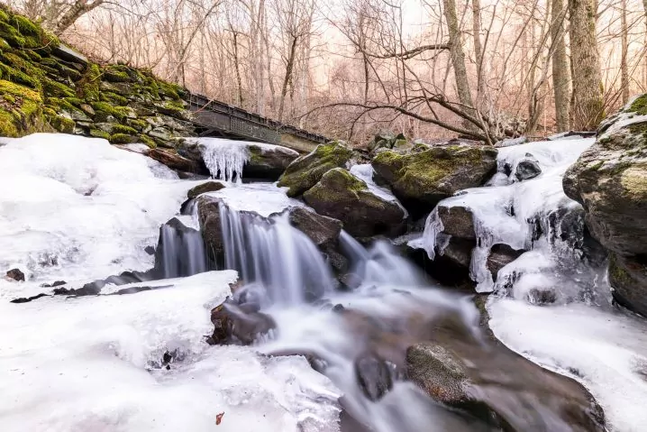 Rose River Falls in Shenandoah National Park, a winter hike without snowshoes. Just bring the microspikes. 