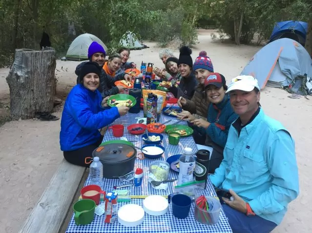 Group enjoying Lester's Camping Crepes at Havasu Campground 