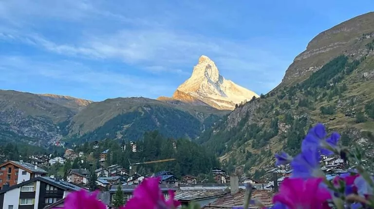 Matterhorn peak from a Swiss mountain village