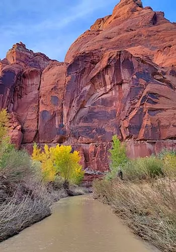 Desert creek and sandstone cliffs in backcountry of Capitol Reef National Park