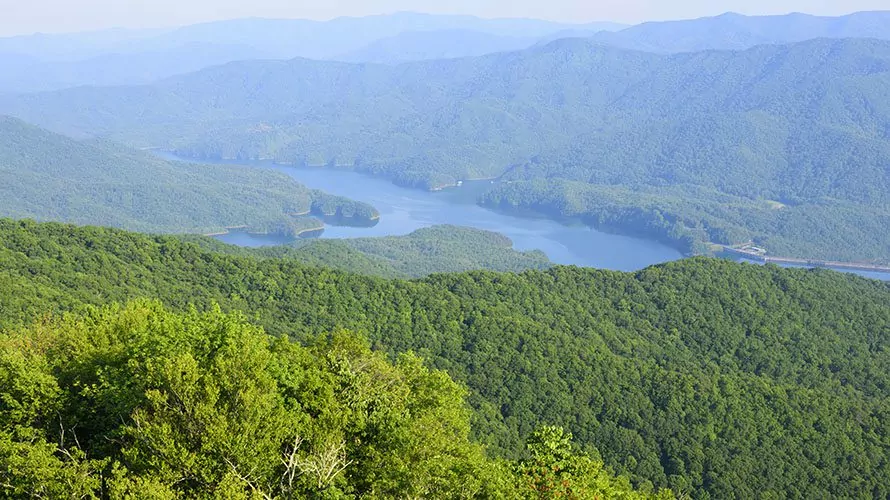 Fontana Lake viewed from Shuckstack Fire Tower in Smoky Mountains