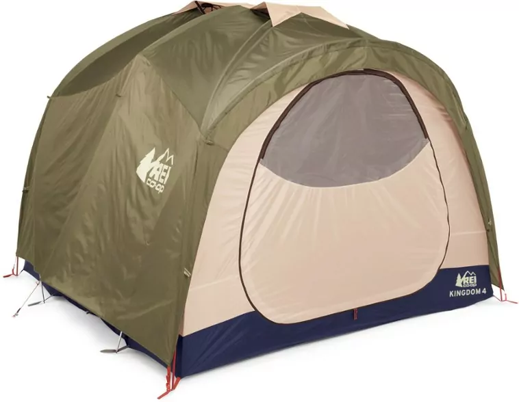 REI Kingdom 4, 4-person car camping tent with vertical walls.