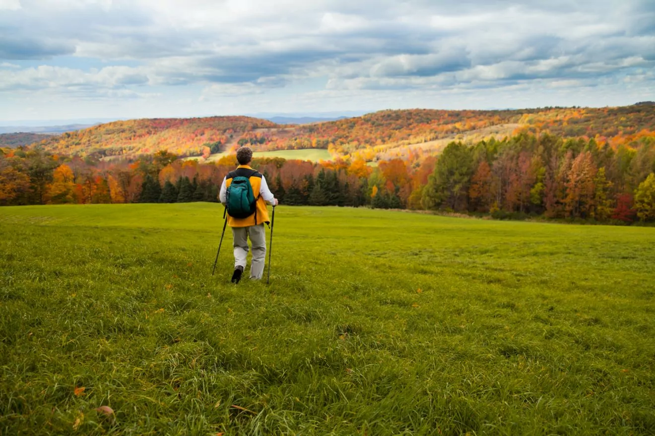 Senior man hiking in Autumn setting