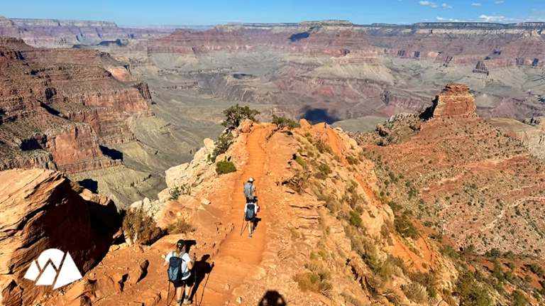 Hikers on an exposed ridge on the South Kaibab Trail in Grand Canyon National Park