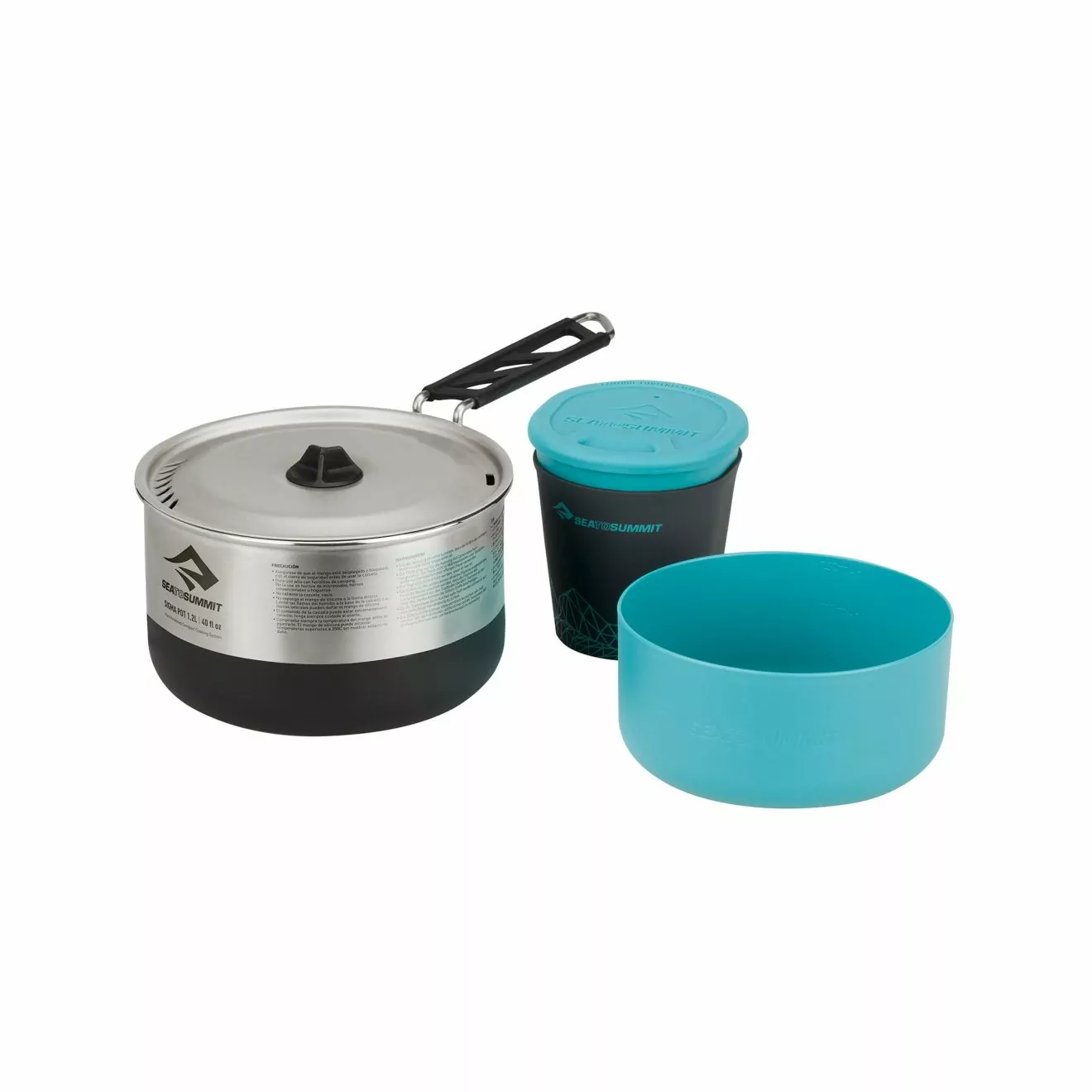 A druable cook set for backpacking from Sea to Summit. Consists of a pot, a bowl, and a mug.