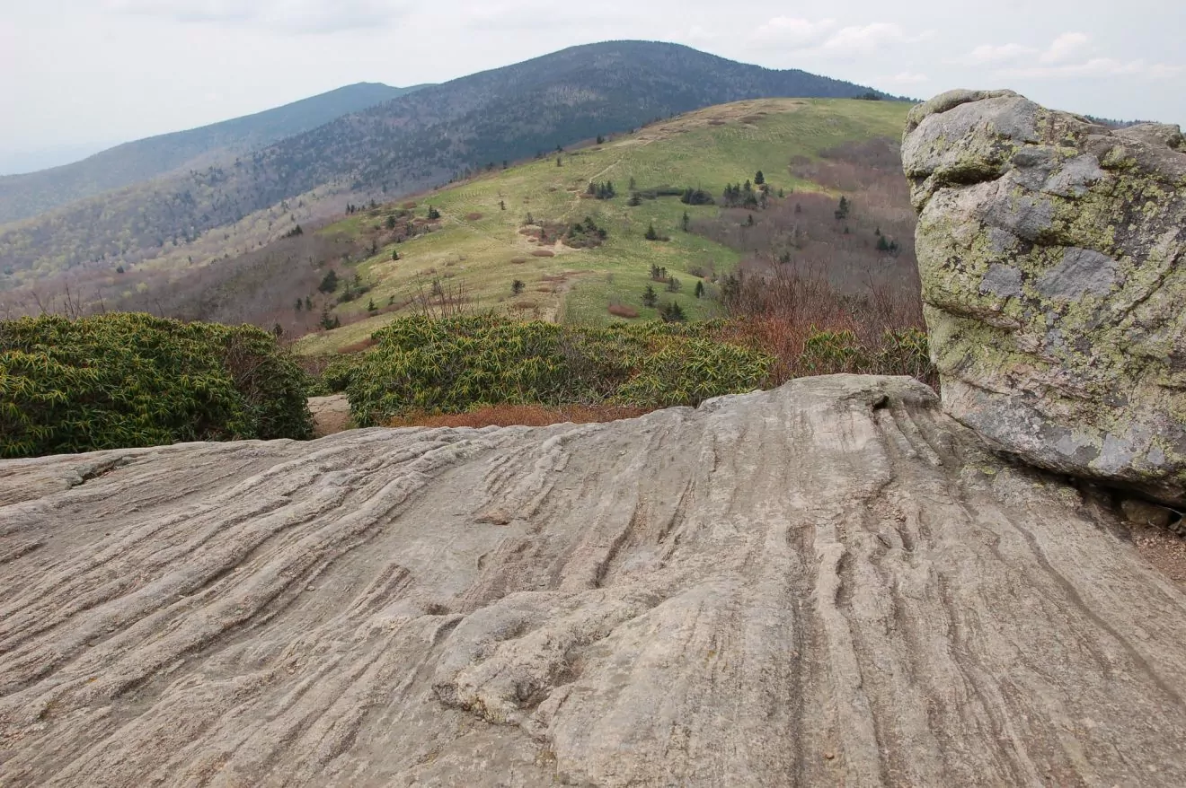 Striated rock at Carvers Gap along the Appalachian Trail in North Carolina