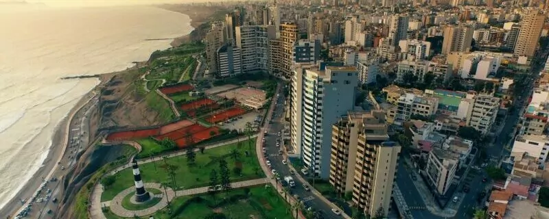 Aerial view of Lima Peru Miraflores coastline cityscape