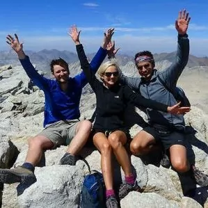 hiking back packing summit peak yosemite June hikers three hands happy