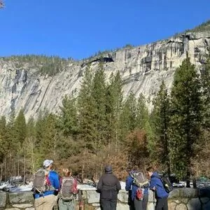 Yosemite February winter hike trek travel camp pines mountains