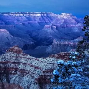 grand canyon in February snow gorge winter sunset