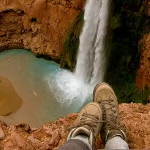 Grand Canyon in April backpacking boots water fall cliff